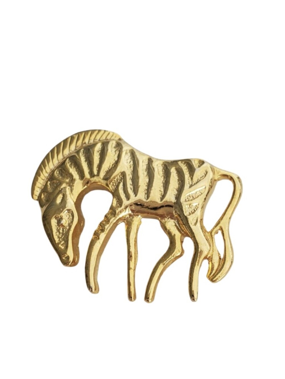 Vintage Gold Tone Zebra Pin Brooch Figural Metal Animal